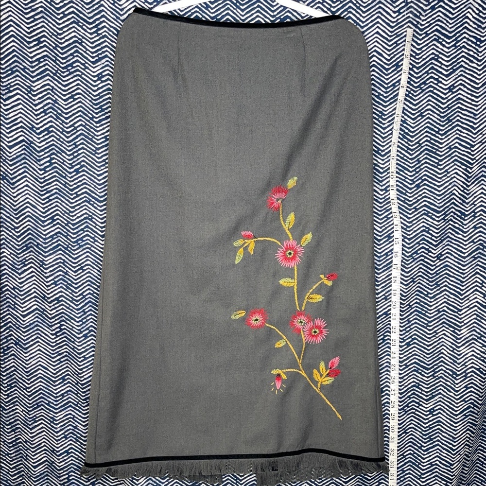 Requirements Gray Skirt with Pink Floral Embroidery